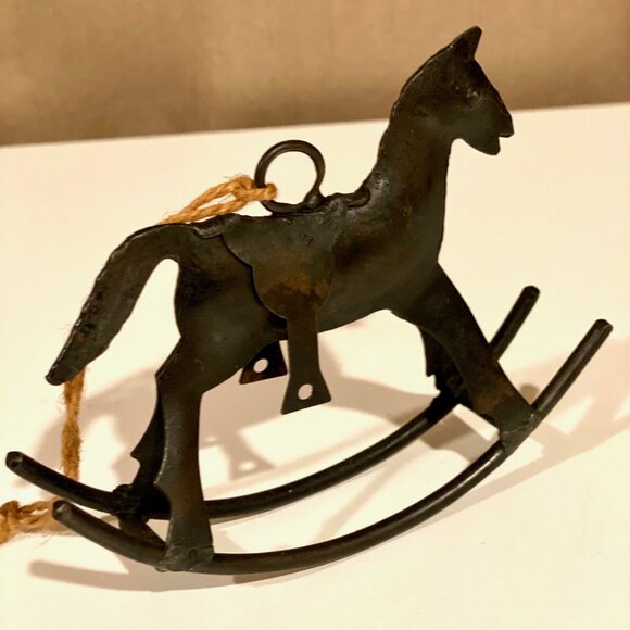 Vintage Metal Rocking Horse Ornament - Rustic Decor (3.5" Height x 5" Length)β - Picture 3 of 5